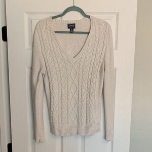 Chaps Cream V-Neck Cable Knit Sweater